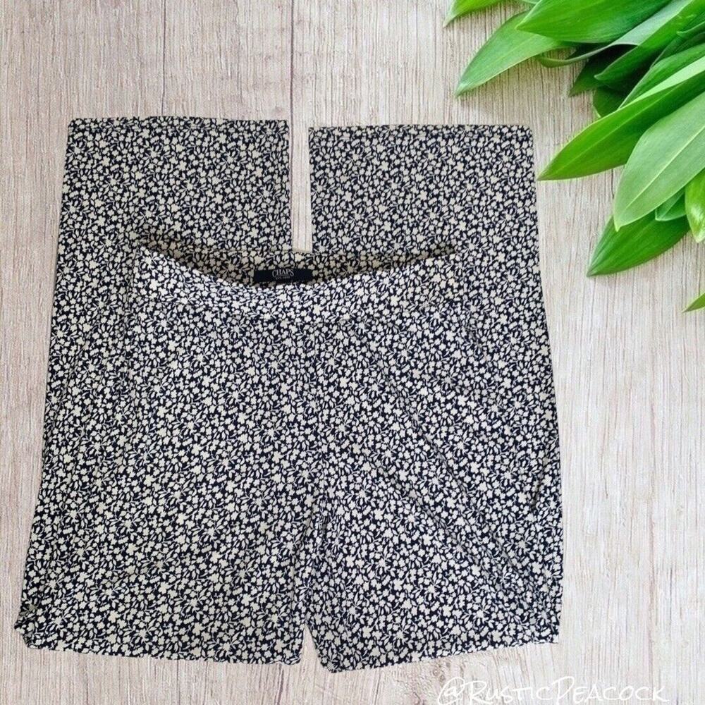 Ralph Lauren Chaps Pants Women's XS Navy Blue White Ditsy Floral Pull On